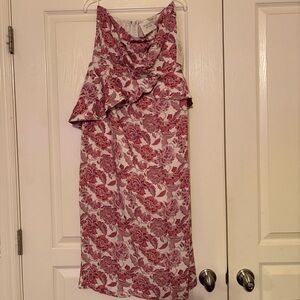 Strapless Floral Red Dress